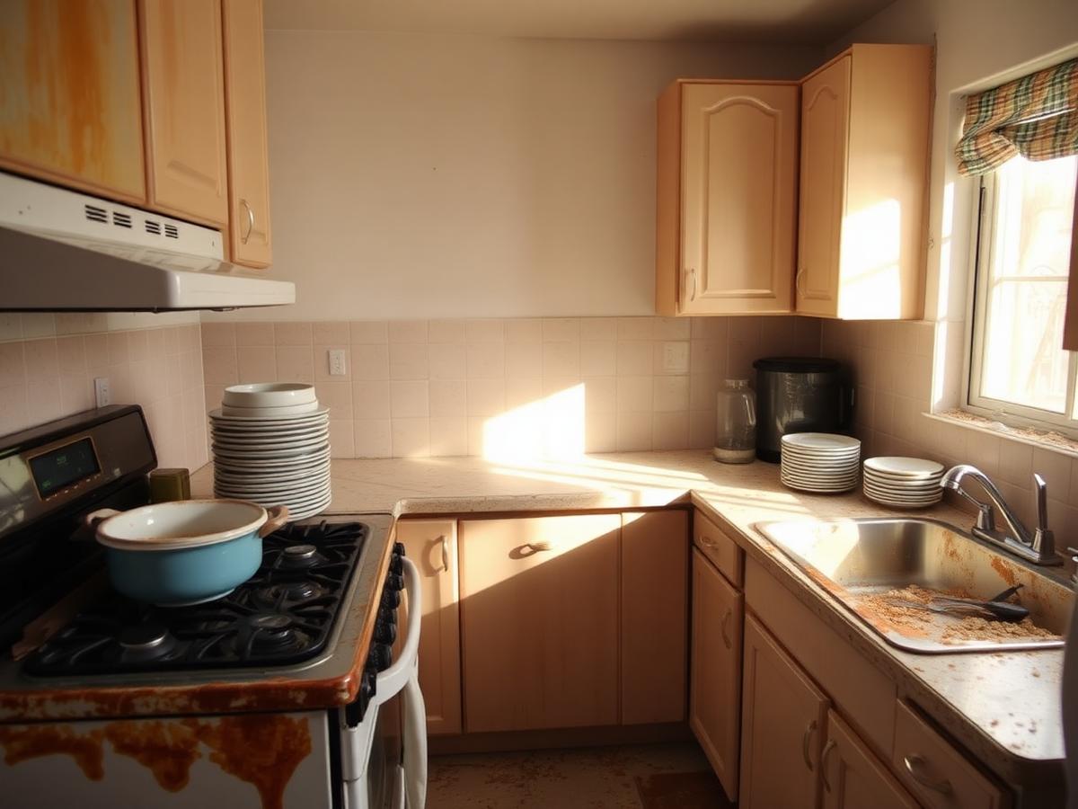 Kitchen deep-clean transformation — before